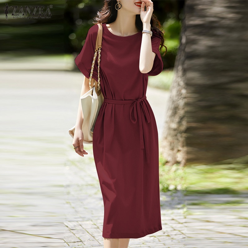 Đầm midi Zanzea tay ngắn phong cách hàn quốc thời trang cho nữ