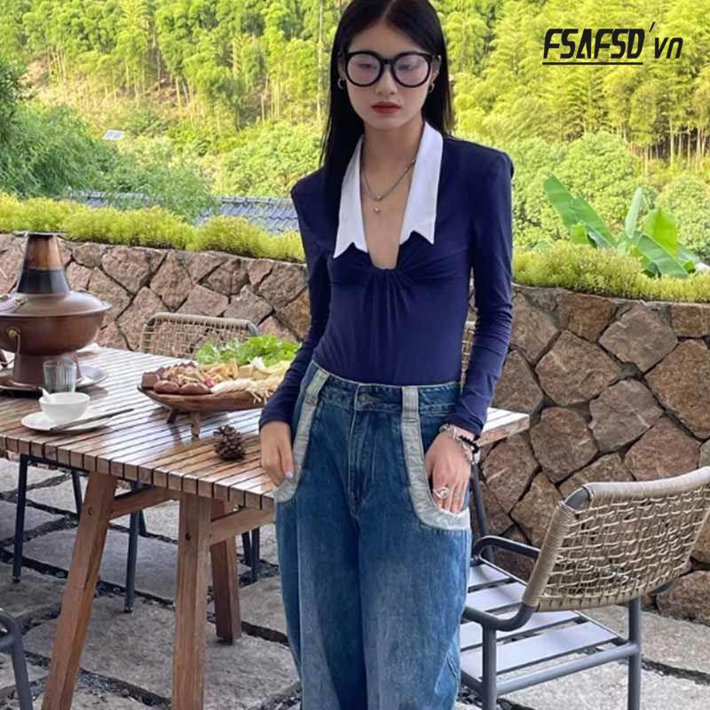 Áo Thun Một Mảnh Ôm Dáng Phong Cách Retro Pháp Cho Nữ