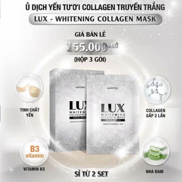 [SALE] Ủ Trắng Dịch Yến Tươi Lux hộp 3 gói