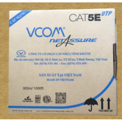 CÁP MẠNG VCOM CAT5E UTP VỎ PVC - THÙNG 305 MÉT