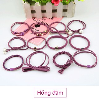 Sét 12 dây buộc tóc Hàn Quốc, chun cột tóc