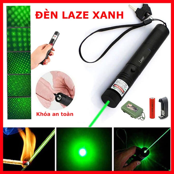 Đèn laser - bút laze lazer 303 tia xanh cực sáng công suất lớn chiếu xa 3km kèm Pin sạc 18650 làm bút trình chiếu