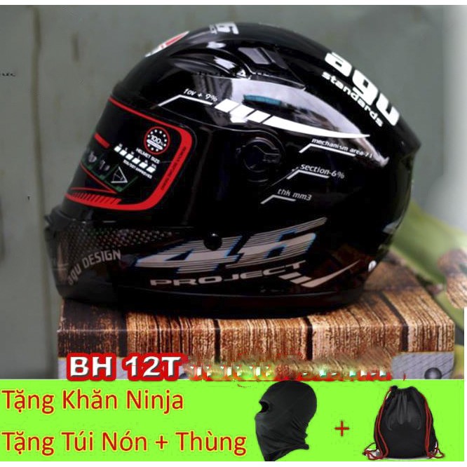 NÓN BẢO HIỂM AGU TEM PHẢN QUANG chính hãng 100%(Tặng Túi +Thùng+ Khăn Ninja)