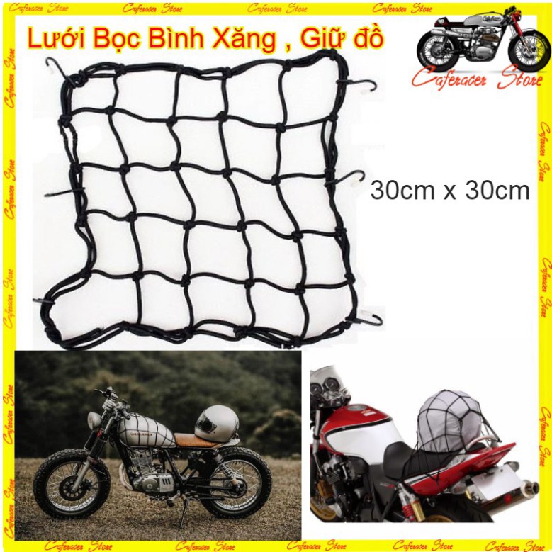 Lưới trang trí bọc bình xăng xe máy , Lưới giữ đồ phượt....kích thước 30cm x30cm phù hợp cho mọi bình xăng xe máy