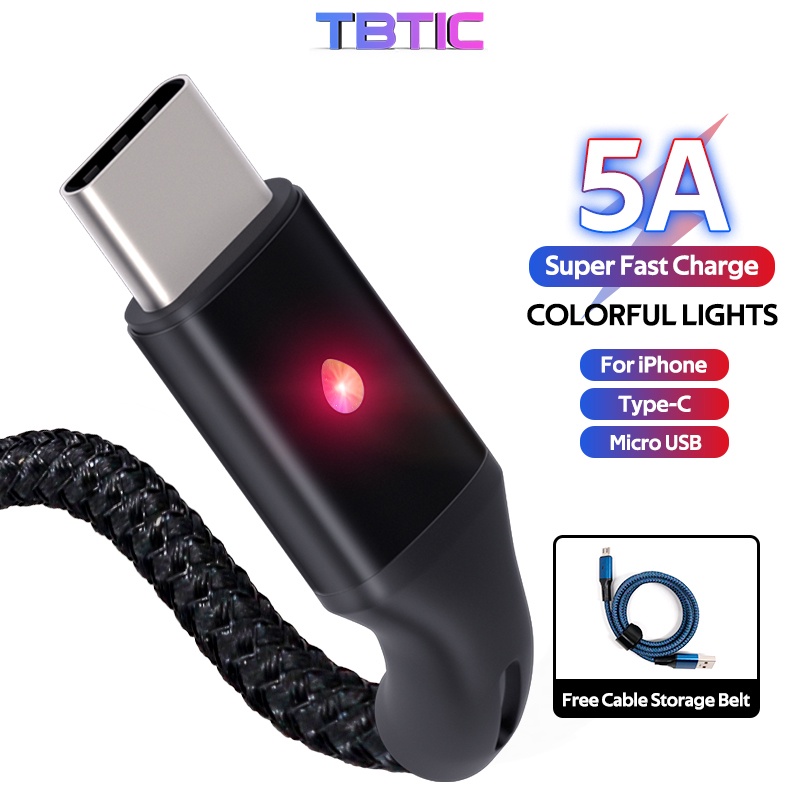 Sạc nhanh TBTIC 5A Type C Micro USB lighting thích hợp cho iPhone 13 12 11 Pro Max Samsung Huawei Xiaomi Redmi OPPO Vivo