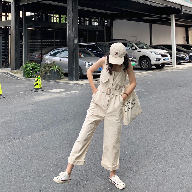 Jumpsuit Ống Rộng Lưng Cao Thời Trang Dành Cho Nữ