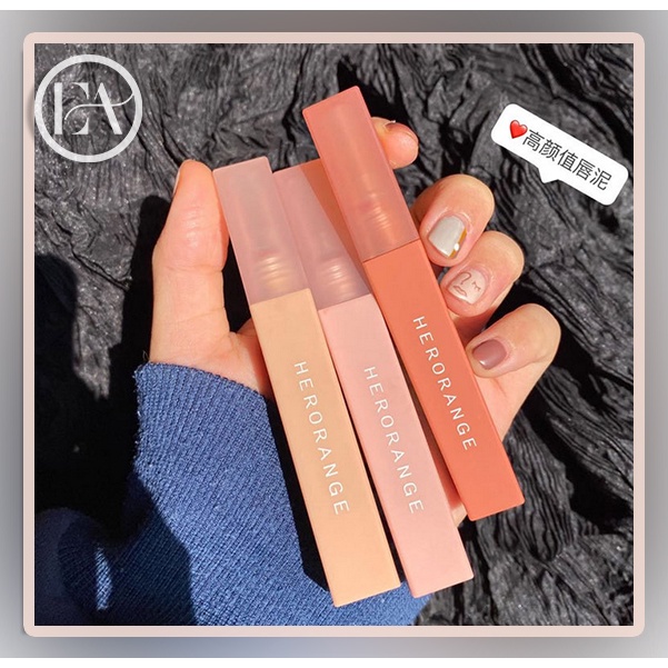 HERORANGE Nhật ký màu sắc Kem môi bùn Nhung môi sương mù men Son môi học sinh câm
