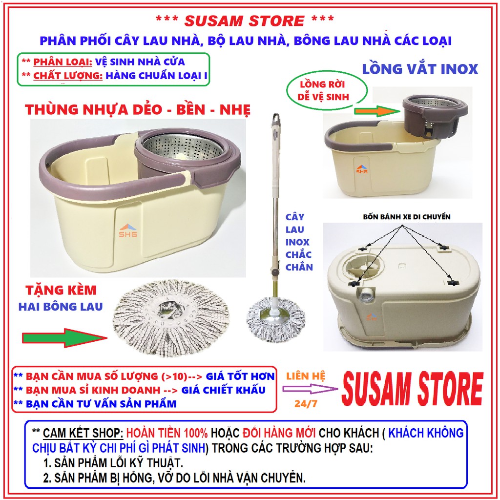 { SUSAM STORE } BỘ CÂY LAU NHÀ RỜI LỒNG VL 11 HOÀNG GIA CAO CẤP, HÀNG LOẠI I