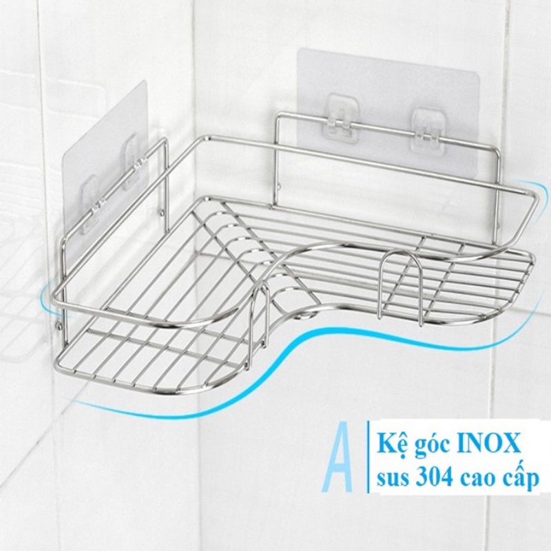 Kệ góc inox, kệ đa năng siêu dính chất liệu không rỉ, Kệ hình chữ nhật inox nhà tắm nhà ăn siêu tiện dụng.