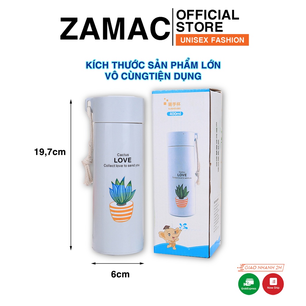 Bình đựng nước ZAMAC chất liệu thuỷ tinh cao cấp in hình xương rồng - ZMB0001