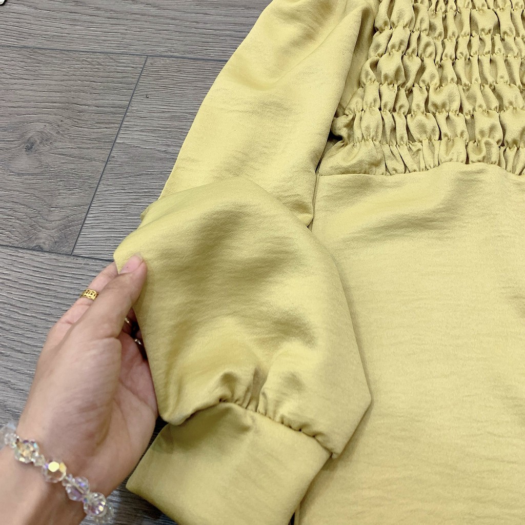 [ 𝐅𝐑𝐄𝐄 𝐒𝐇𝐈𝐏 ] Áo Vàng Nhẹ Cổ Bèo Sang Chảnh Dễ Mix phối ti tỉ đồ Chất lụa tằm qc cao cấp siêu mềm đẹp mát