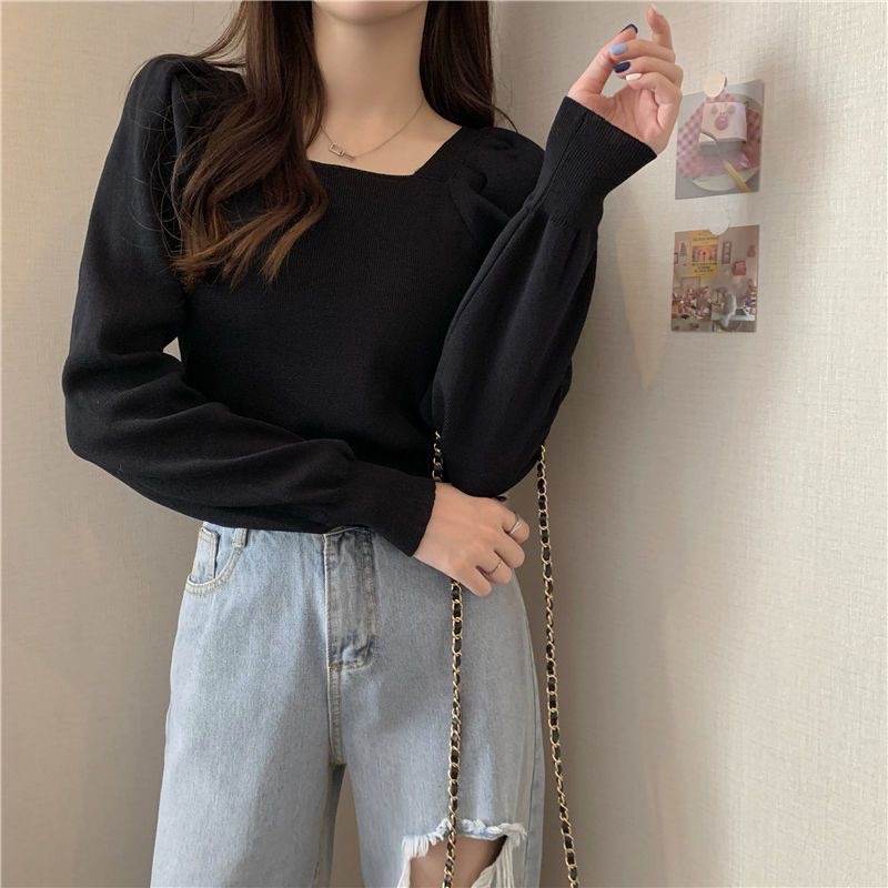 G05. 5719. ÁO LEN CỔ VUÔNG TAY BỒNG