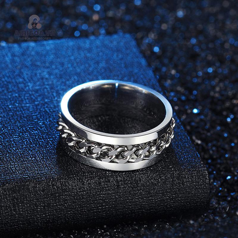 Nhẫn Thép Titan Đơn Giản Cá Tính Có Thể Xoay Được