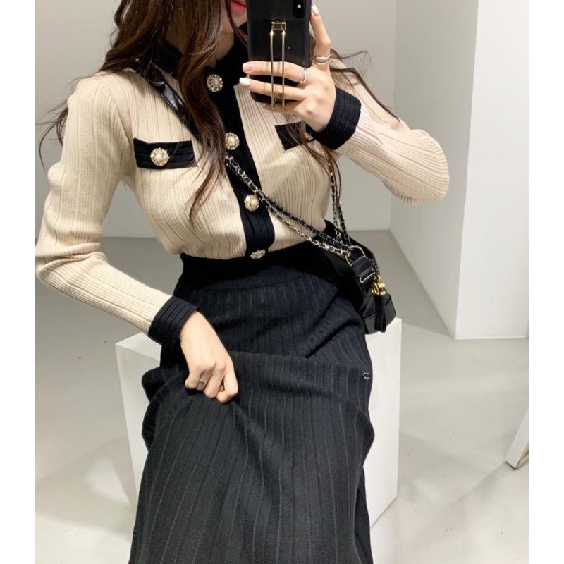 Sét áo khoác len +  chân váy