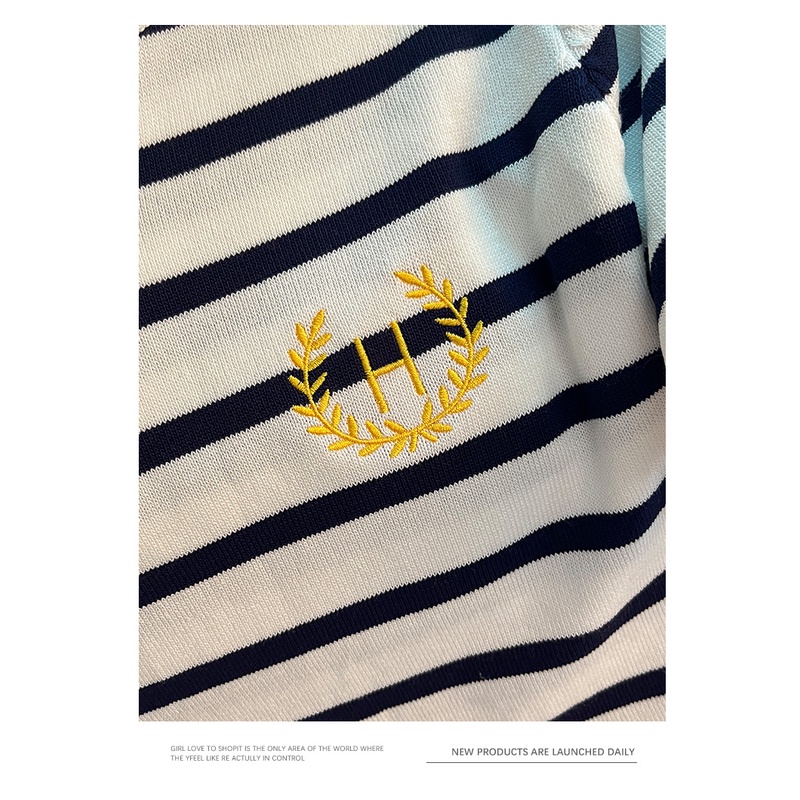 Áo Thun Dệt Kim Ngắn Tay Họa Tiết Kẻ Sọc Thời Trang Mùa Hè