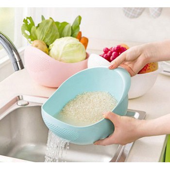 Sản phẩm 2 Rổ Nhựa Rửa Thực Phẩm Có Rãnh Ráo Nước KB02