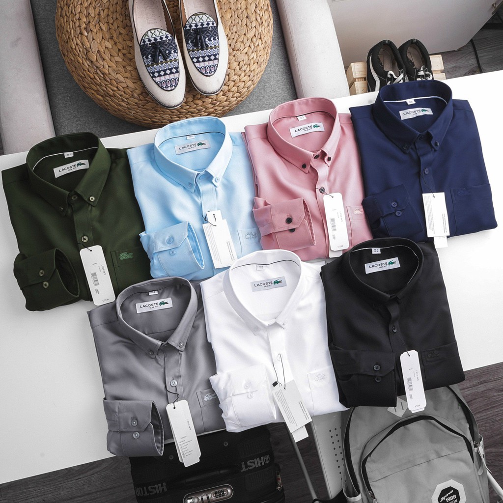 Sơ mi nam Lacost dài tay cổ bẻ cao cấp chất cotton thoáng mát D365-SM02 | BigBuy360 - bigbuy360.vn