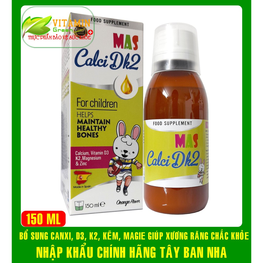 MAS CALCI DK2 BỔ SUNG CANXI D3K2, KẼM, MAGIE CHO BÉ GIÚP PHÁT TRIỂN CHIỀU CAO | NHẬP KHẨU CHÍNH HÃNG TÂY BAN NHA