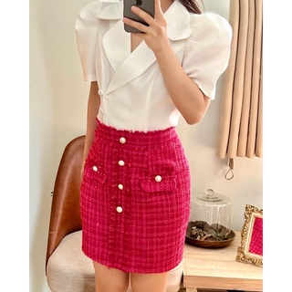 Chân váy dạ tweed hồng