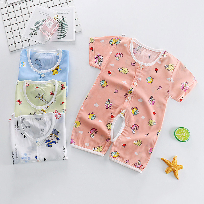 Áo Liền Quần Tay Dài Vải Cotton Mỏng Thời Trang Mùa Hè Cho Bé