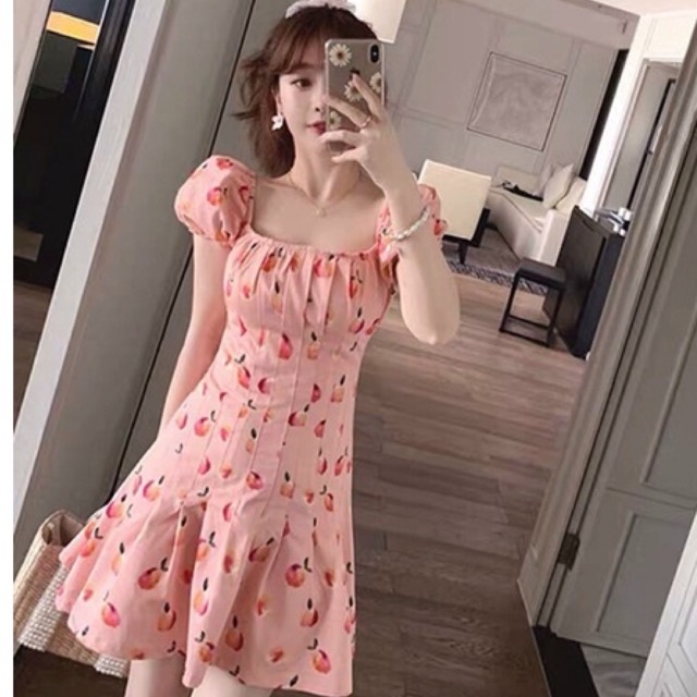 Đầm hoa voan lụa đuôi cá chít eo xinh xắn