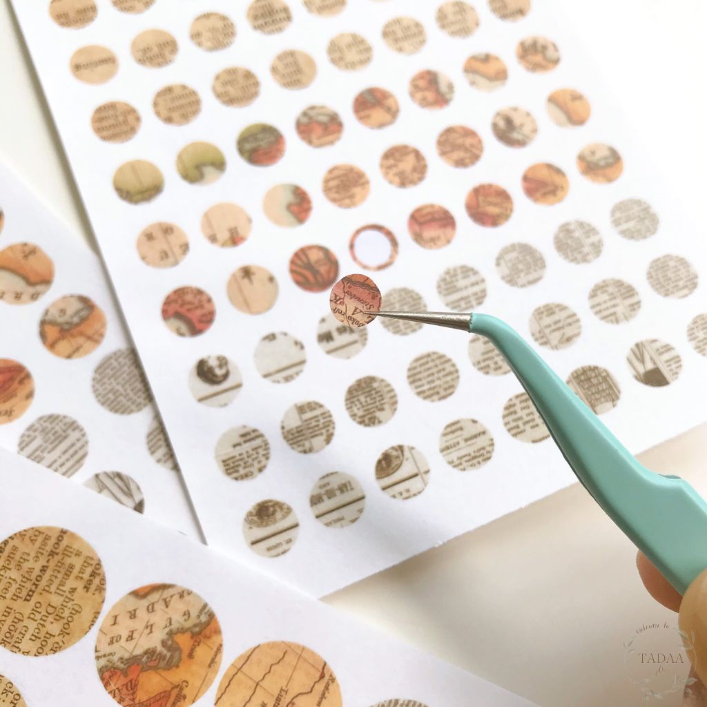 Sticker tròn, nhãn dán dot, round hoạt tiết báo cũ, bầu trời, caro, trang trí bullet journal, sổ tay, nhật ký, planner