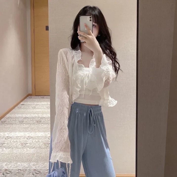 Áo Khoác Cardigan Chất Liệu Chiffon Mỏng Dáng Rộng Thời Trang Mùa Hè Theo Phong Cách Hàn Quốc Cho Nữ