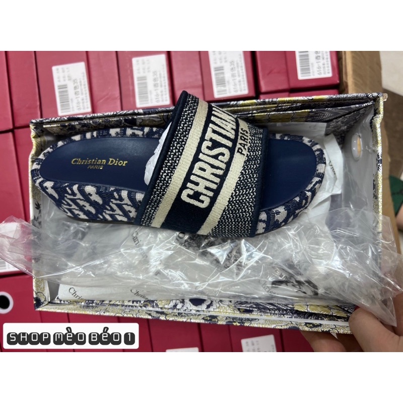 Dép cd quai ngang thổ cẩm đế xuồng fullbox
