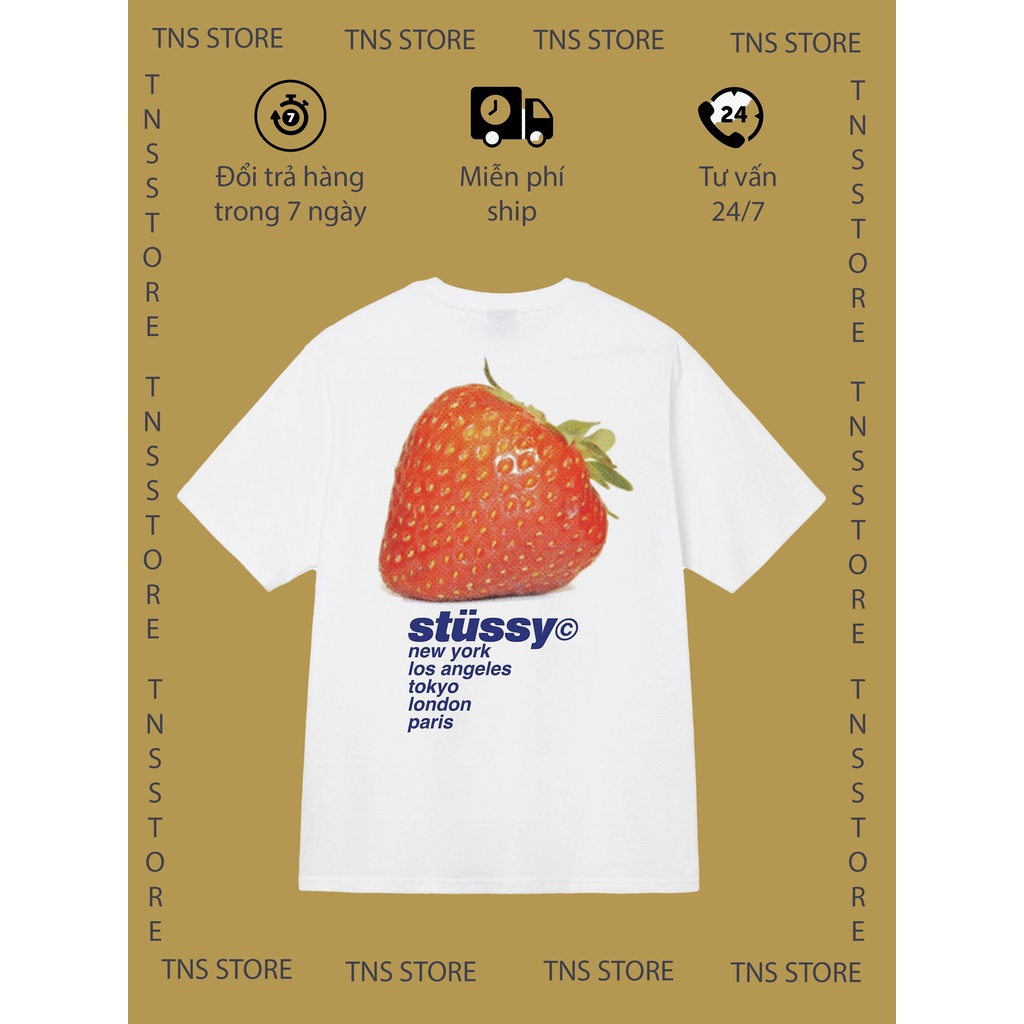 Áo thun tay lỡ Stussy quả dâu basic TNS STORE , Áo thun unisex nam nữ form rộng oversize chất liệu Cotton