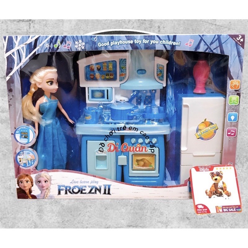 đồ chơi nhà bếp : Hộp bếp pin lò nướng, tủ lạnh và 1 búp bê Elsa(ảnh thật shop tự chụp và bản quyền hình ảnh)