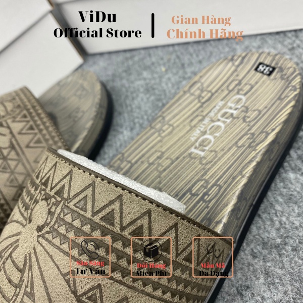 Dép nam quai ngang GUCCI ViDu 21154 mẫu mới họa tiết khắc laze hình con ong cực nét, đế phun đi êm chân