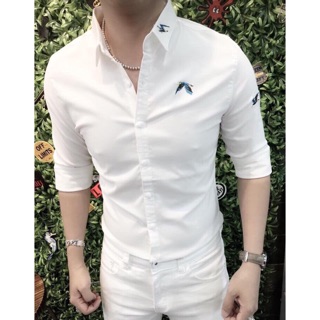 Áo Sơmi Lụa Họa Tiết Chim Thêu