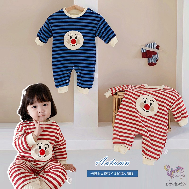 Jumpsuit tay dài họa tiết hoạt hình và kẻ sọc ngang đáng yêu dành cho bé trai/bé gái