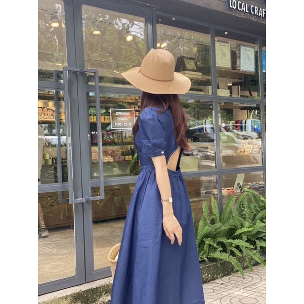 𝐃𝐞𝐧𝐢𝐦 𝐃𝐫𝐞𝐬𝐬 𝟎𝟏- Đầm Denim Xoắn Khoét Lưng