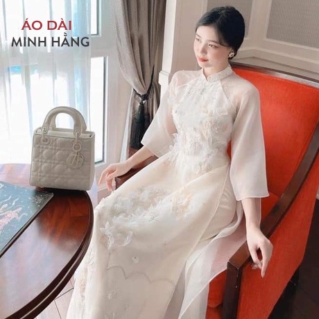 Áo Dài Cách Tân Nữ Thiết Kế Voan Màu Trắng Siêu Hot Mẫu Nhà MITA _Áo Dài Việt Chuẩn Phom Nhẹ Nhàng