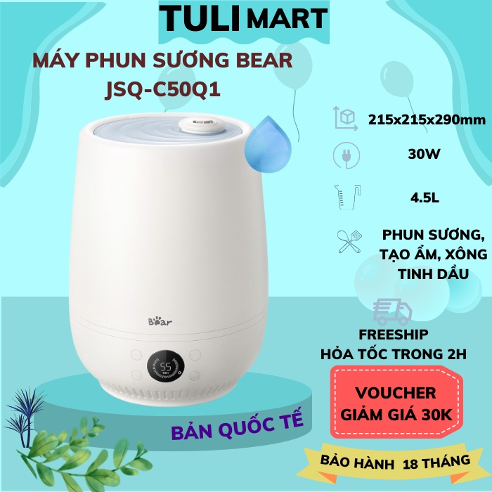 Máy phun sương tạo ẩm không khí mini cầm tay Bear (Bản Quốc Tế) JSQ-C50Q1 4,5L, điều khiển remod, nút cảm ứng. BH18th