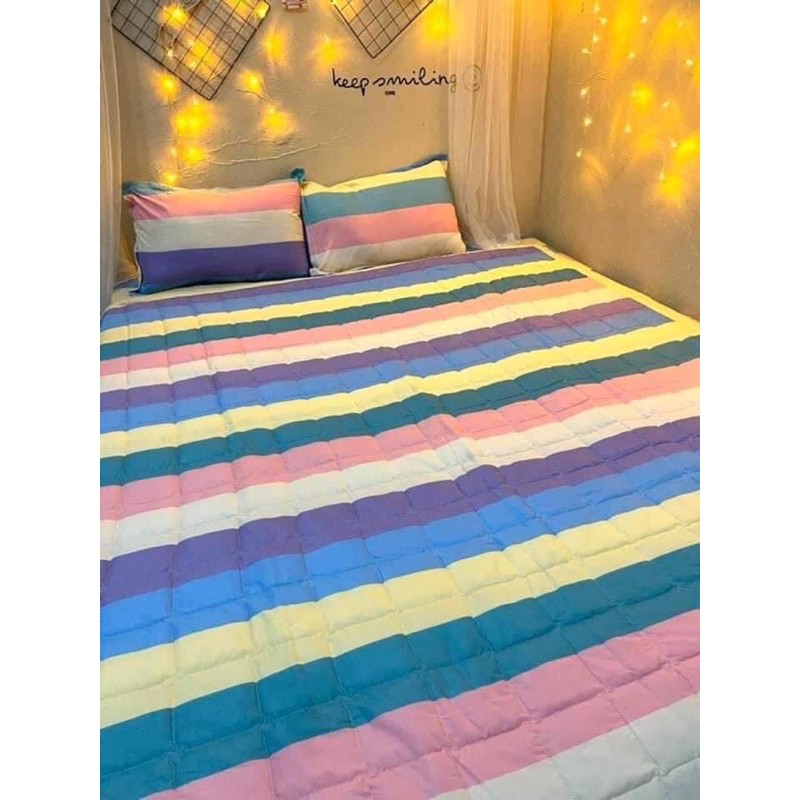chăn hè cotton poly 3 lớp mẫu cầu vồng