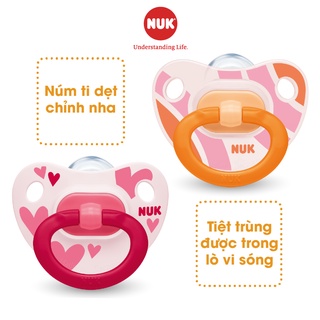 Bộ 2 ti giả NUK silicone Happydays 0-6-18 tháng núm ti dẹt chỉnh nha