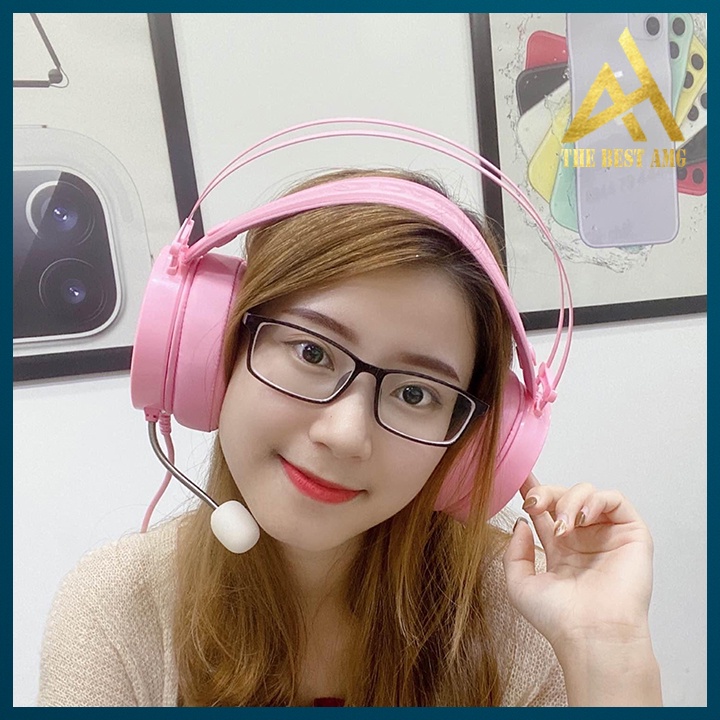 Tai Nghe Headphone Gaming Đèn LED 7 Màu Có Mic DAREU EH722X Màu Hồng Tai Nghe Nhạc Máy Vi Tính PC Laptop Có Dây
