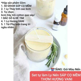 Set tự làm Ly Nến Sáp CỌ MỀM THƠM HƯƠNG VANI tự chọn Tim COTTON/BẤC GỖ - 9293store - 9293kitdecor
