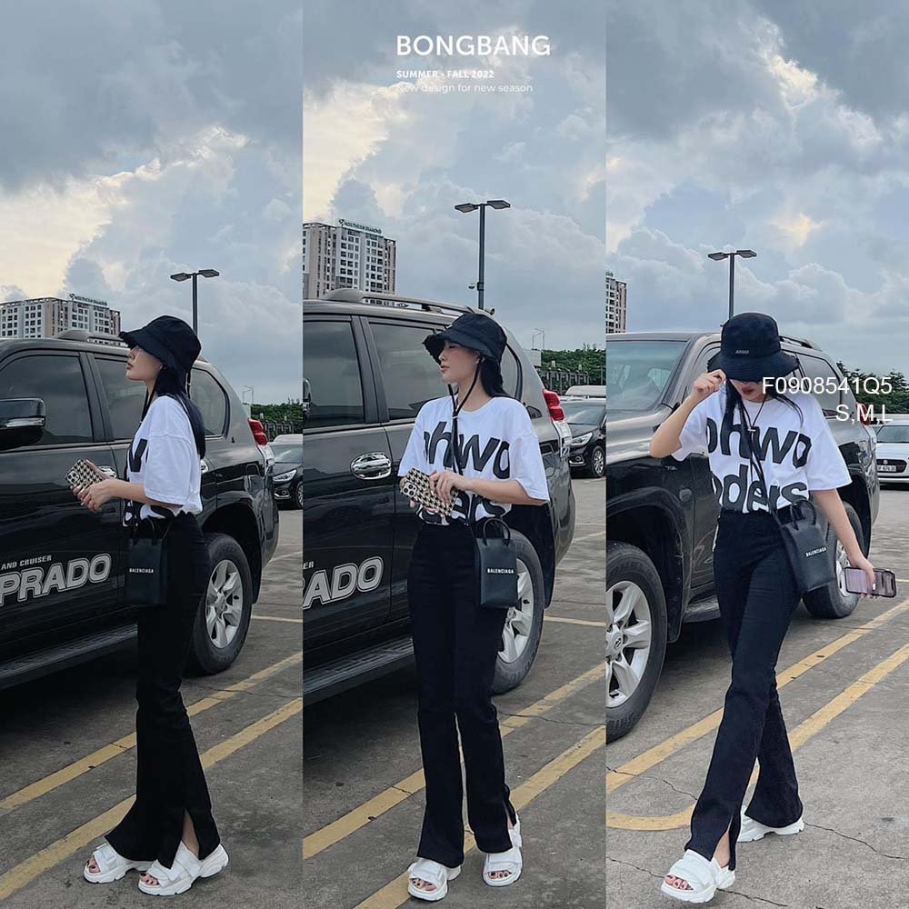 Quần jean đen dài ống loe xẻ lai lưng cao tôn dáng!
