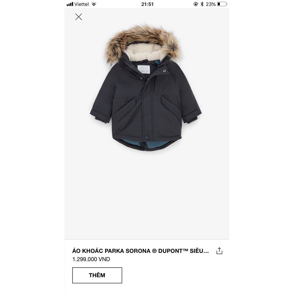 ÁO PARKA ZARA BOY VNXK DƯ XỊN SZ 12/18M-4/5Y