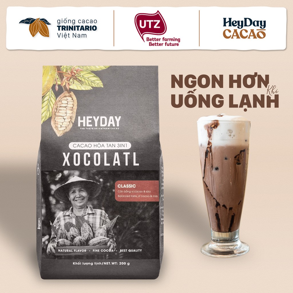 Bột cacao sữa gu đắng dịu HEYDAY Xocolatl Classic túi 200g