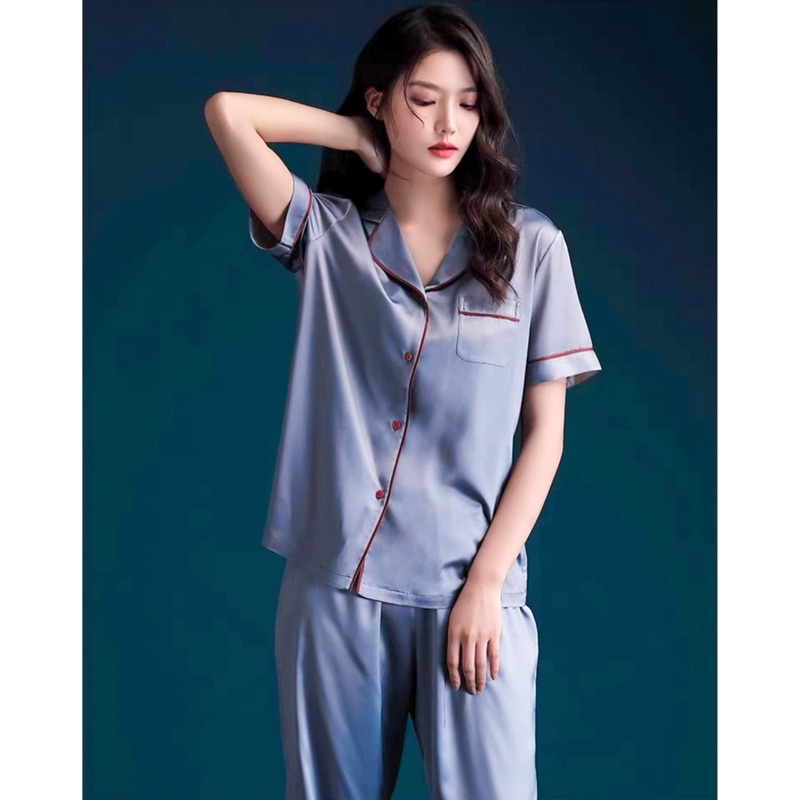 Đồ bộ pijama lụa nữ mặc nhà tay ngắn quần dài mùa hè mango cao cấp bộ đồ ngủ nữ lụa - Merly Official