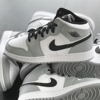 Giày thể thao JD1 Retro High Light Smoke Grey cao cổ xám logo đen, Giầy jordan xám cổ cao