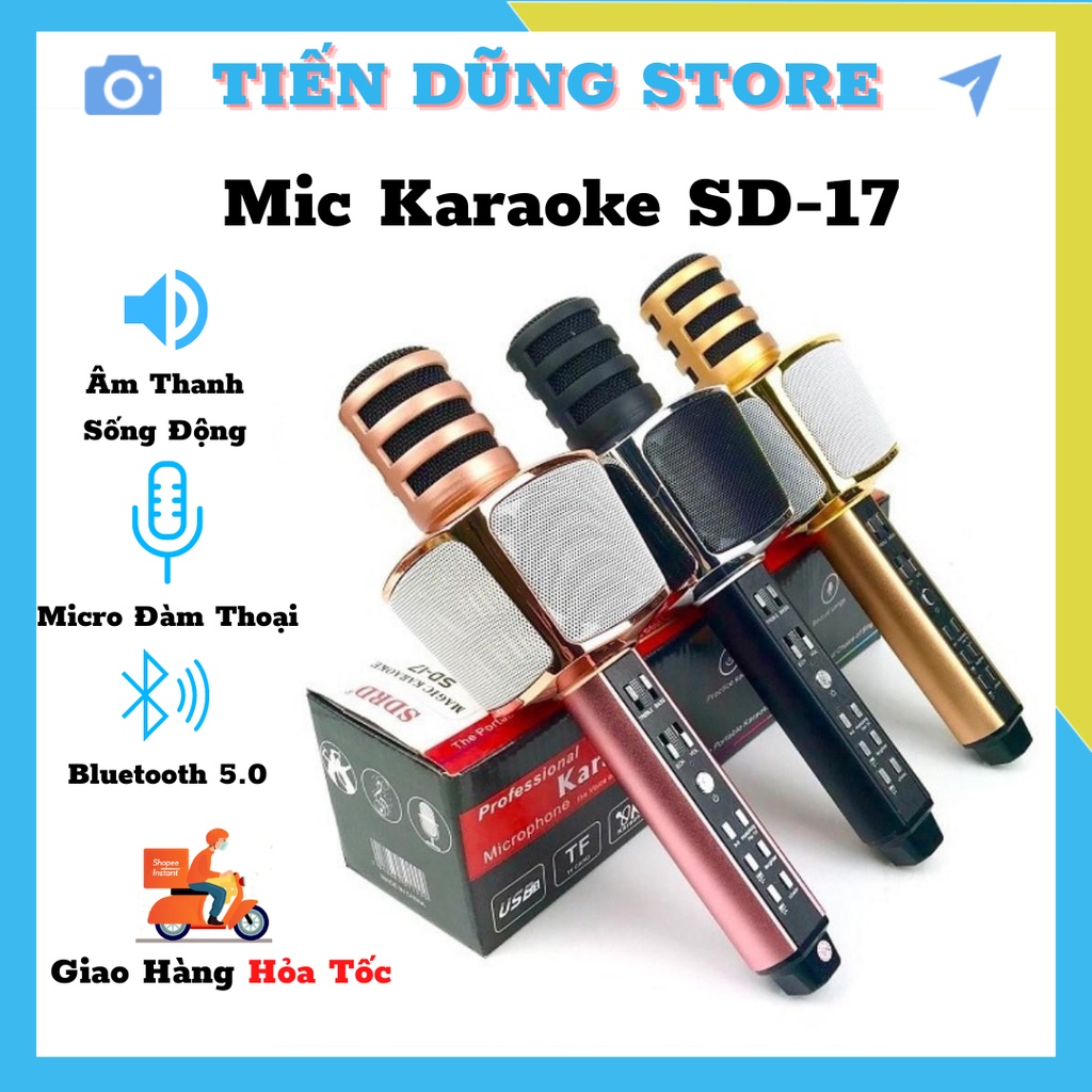 MICRO Không Dây Cầm Tay SD17 - Mic hát karaoke bluetooth âm thanh chuẩn [ BH 6 tháng 1 đổi 1 ]