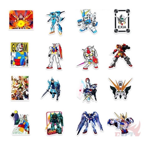 Bộ 50 Sticker Gundam - Miếng dán decal chống nước hình dán siêu nhân robot Gundam STK13