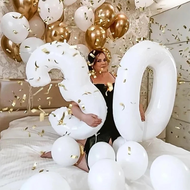 Bong Bóng Hình Số 0-9 Màu Trắng Kích Thước 32inch Dùng Trang Trí Tiệc Sinh Nhật/Tiệc Cưới