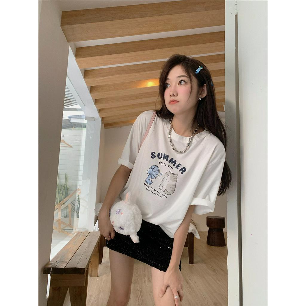 Áo Thun Tay Ngắn In Họa Tiết Dễ Thương Chất Liệu Cotton Thời Trang Mùa Hè 63680