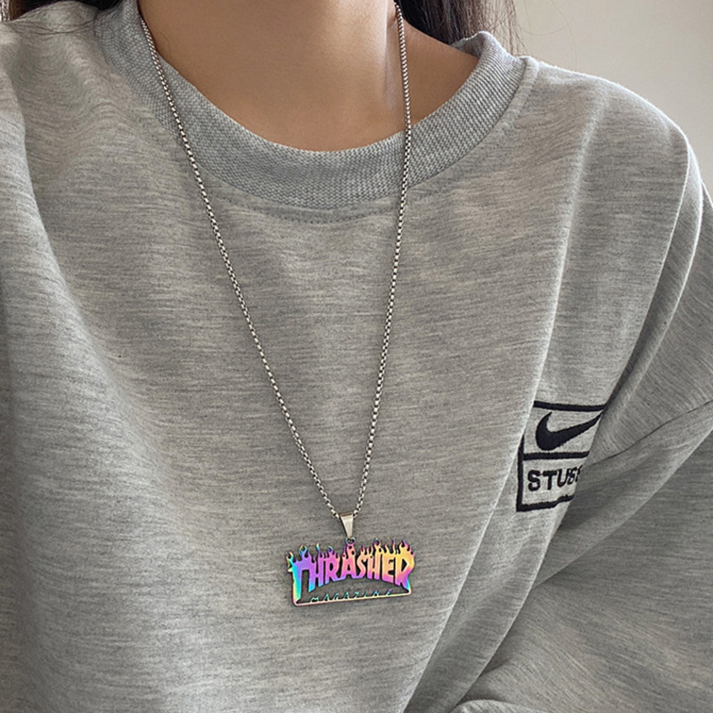 Vòng cổ bằng thép titan không gỉ hình ngọt lửa phong cách hip-hop